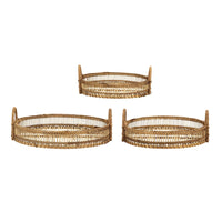 3pc Storage Baskets with Handles, Natural Brown Bamboo Woven Decor - BM350995