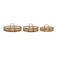 3pc Storage Baskets with Handles, Natural Brown Bamboo Woven Decor - BM350995