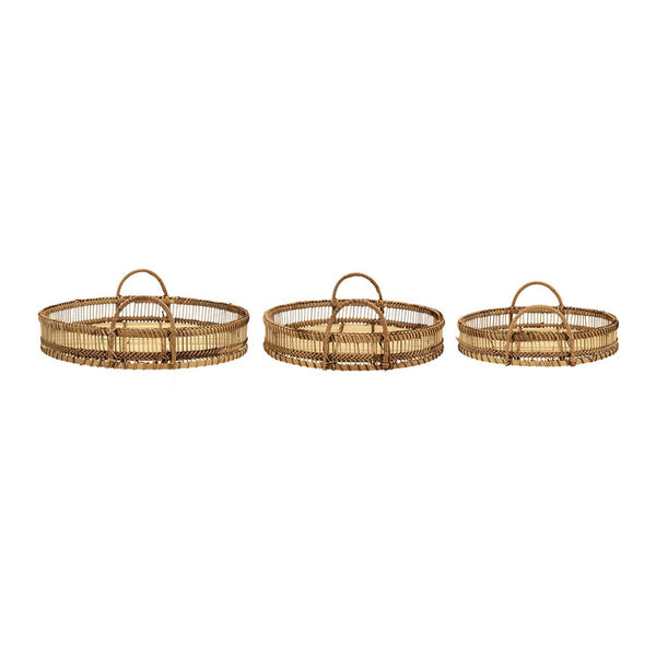 3pc Storage Baskets with Handles, Natural Brown Bamboo Woven Decor - BM350995