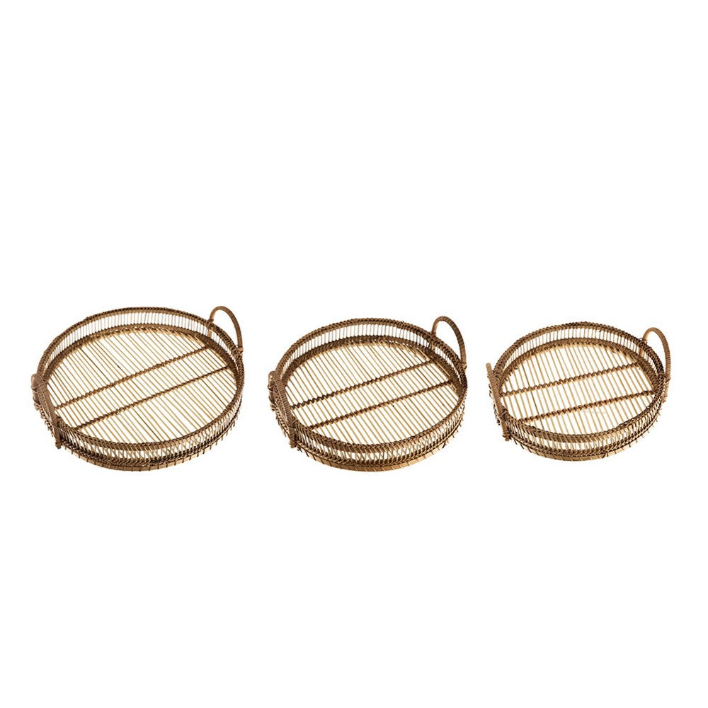 3pc Storage Baskets with Handles, Natural Brown Bamboo Woven Decor - BM350995