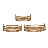 3pc Storage Baskets with Handles, Natural Brown Bamboo Woven Decor - BM350995