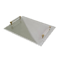 Decorative Serving Tray, Gold Handles, 14 Inch Frosted White Acrylic - BM350997