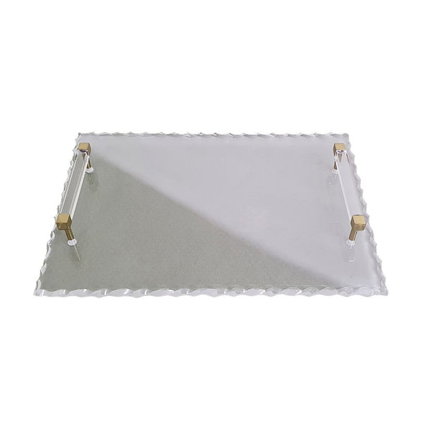 Decorative Serving Tray, Gold Handles, 14 Inch Frosted White Acrylic - BM350997