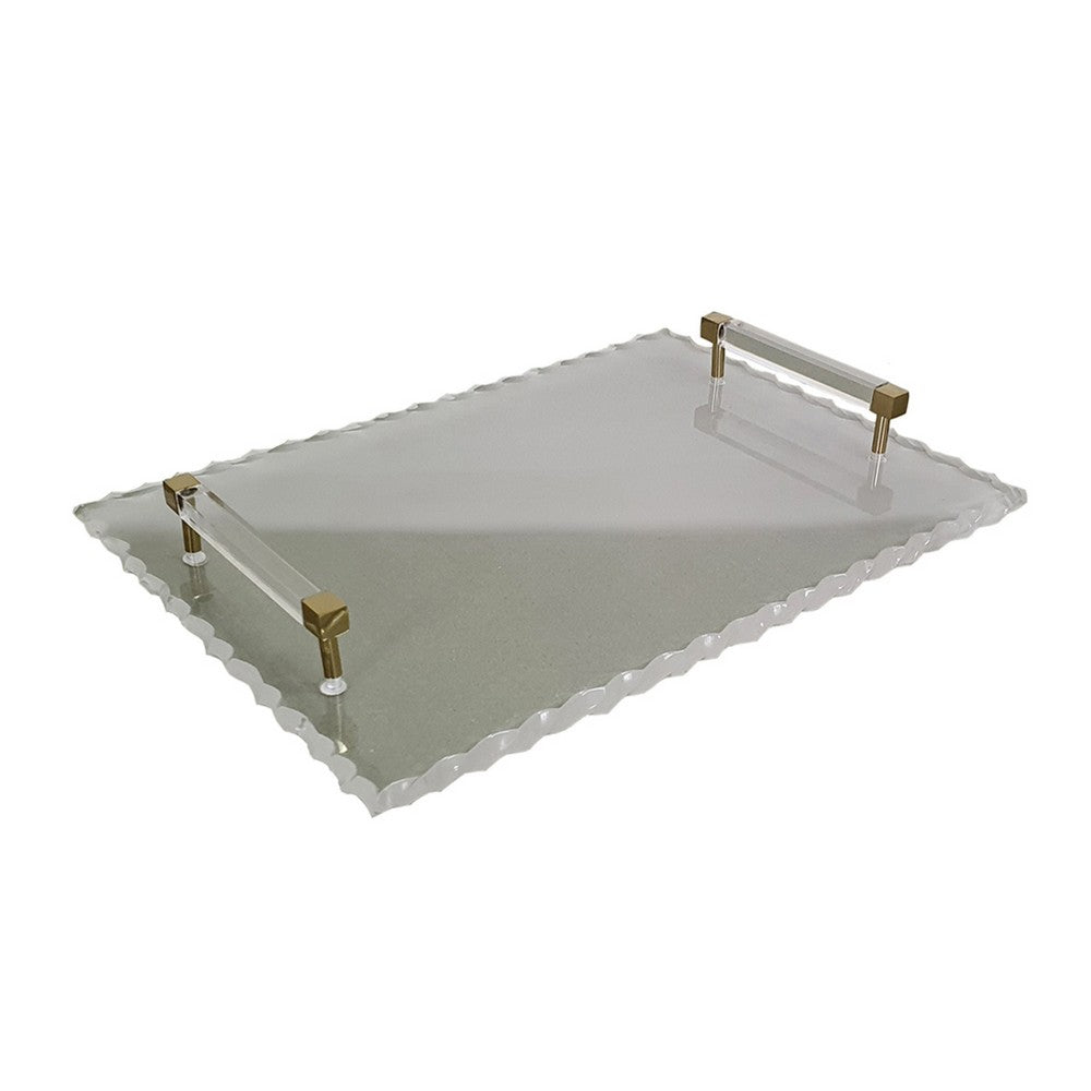 Decorative Serving Tray, Gold Handles, 14 Inch Frosted White Acrylic - BM350997