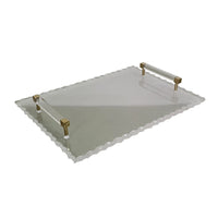 Decorative Serving Tray, Gold Handles, 14 Inch Frosted White Acrylic - BM350997
