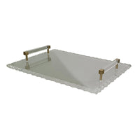 Decorative Serving Tray, Gold Handles, 14 Inch Frosted White Acrylic - BM350997