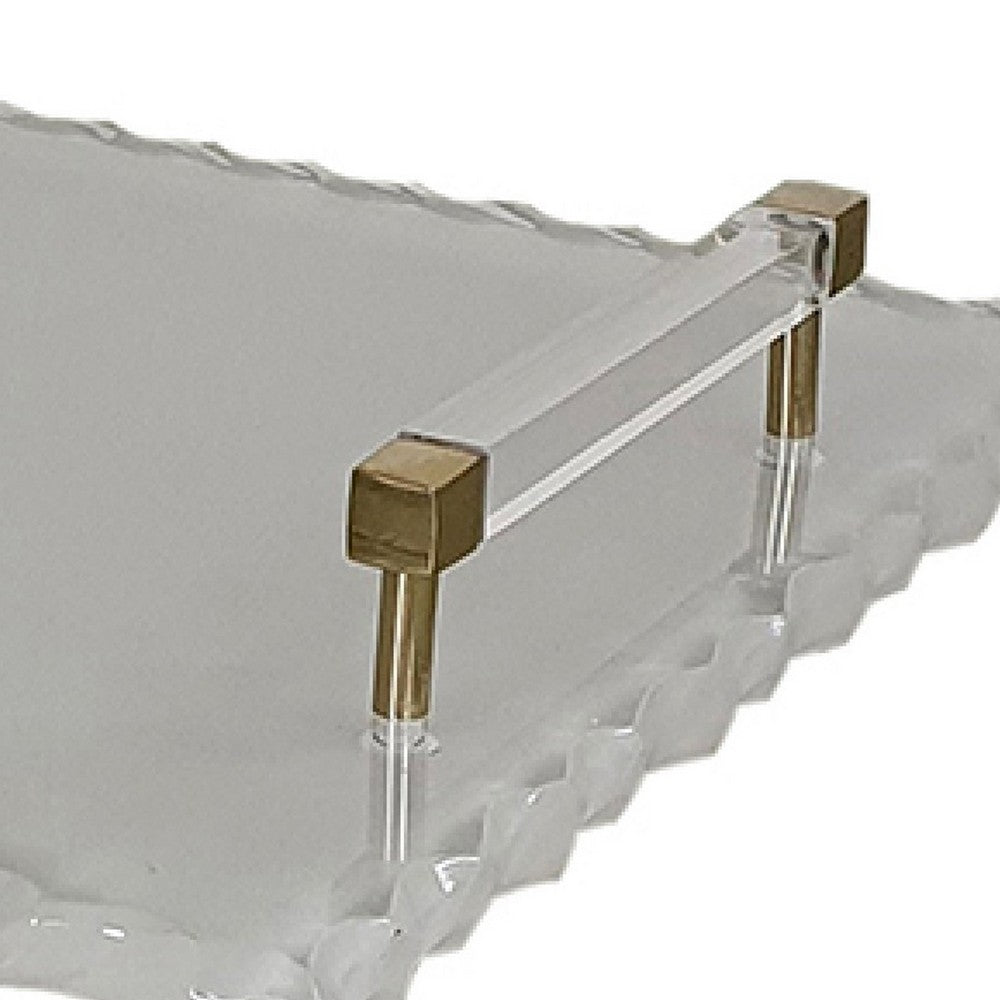 Decorative Serving Tray, Gold Handles, 14 Inch Frosted White Acrylic - BM350997