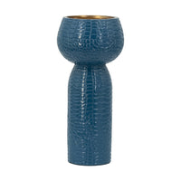 Dany Vase, Crocodile Texture, Watertight Base, 10 Inch Blue Aluminum - BM350998