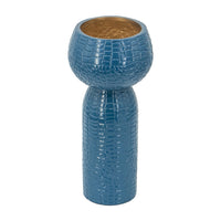 Dany Vase, Crocodile Texture, Watertight Base, 10 Inch Blue Aluminum - BM350998
