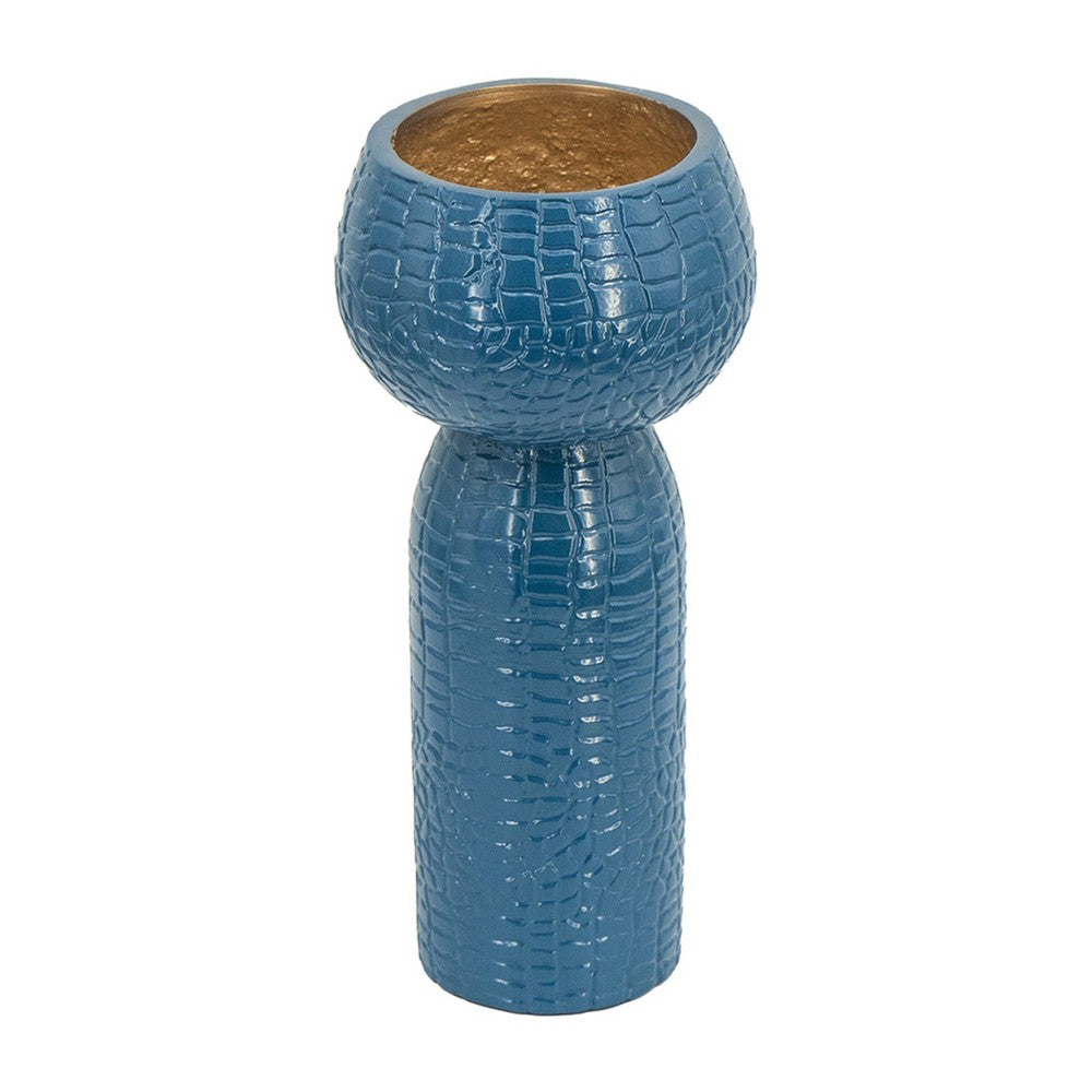 Dany Vase, Crocodile Texture, Watertight Base, 10 Inch Blue Aluminum - BM350998