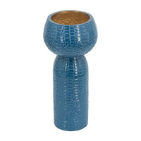 Dany Vase, Crocodile Texture, Watertight Base, 10 Inch Blue Aluminum - BM350998