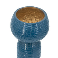 Dany Vase, Crocodile Texture, Watertight Base, 10 Inch Blue Aluminum - BM350998