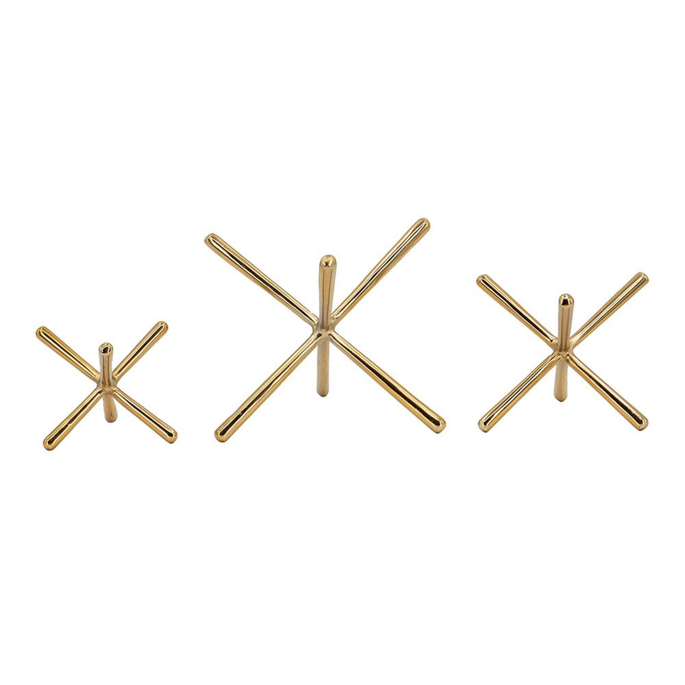 Tabletop Decor Set of 3, Playing Jack Abstract Sculpture, Modern Gold - BM350999