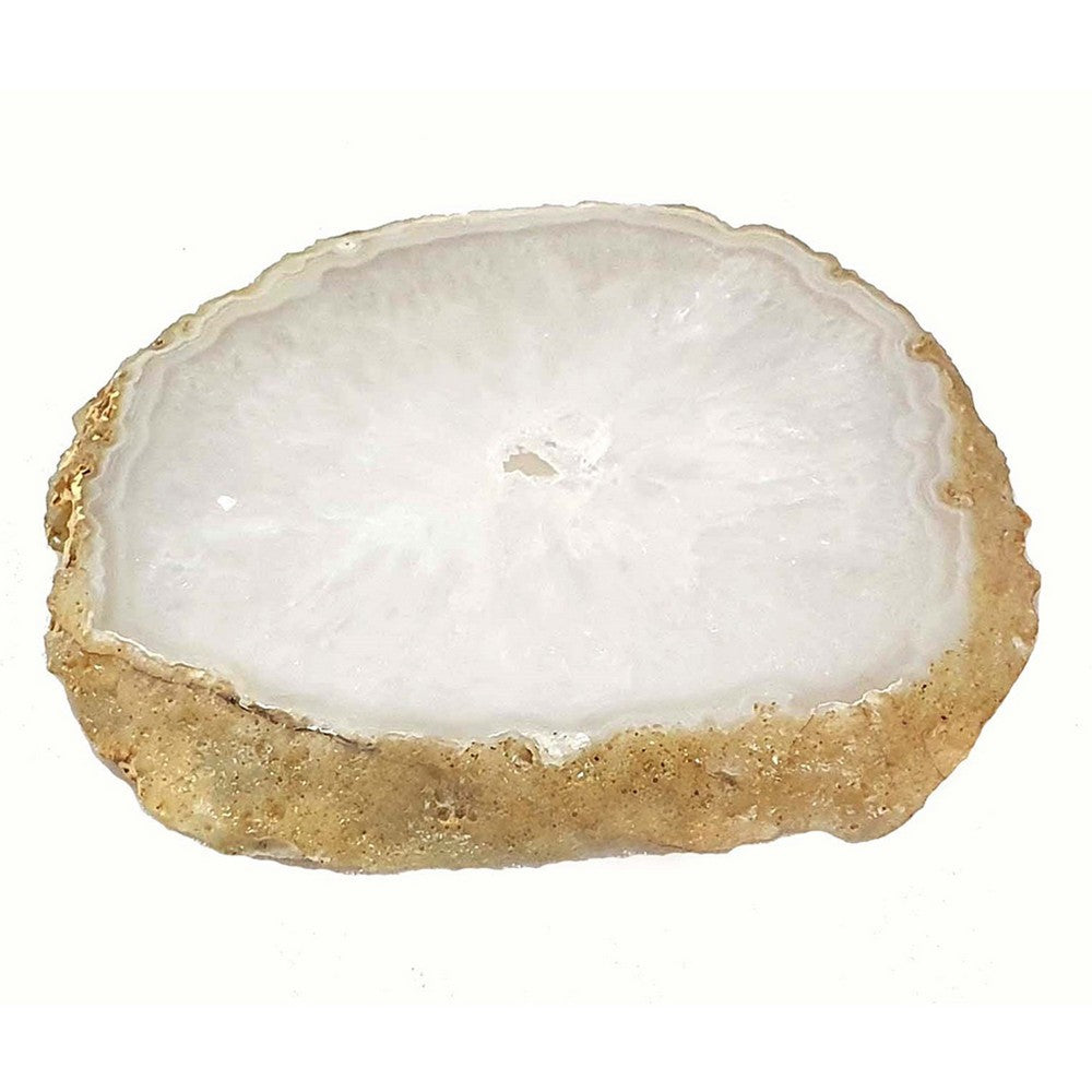 Decorative Plate, Natural Irregular Gold Edges, White Agate 10 Inch - BM351000