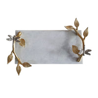 Decorative Tray, Marble Base, Gold Branch Handles with Dragonfly, 15 Inch - BM351001