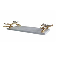 Decorative Tray, Marble Base, Gold Branch Handles with Dragonfly, 15 Inch - BM351001