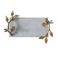 Decorative Tray, Marble Base, Gold Branch Handles with Dragonfly, 15 Inch - BM351001