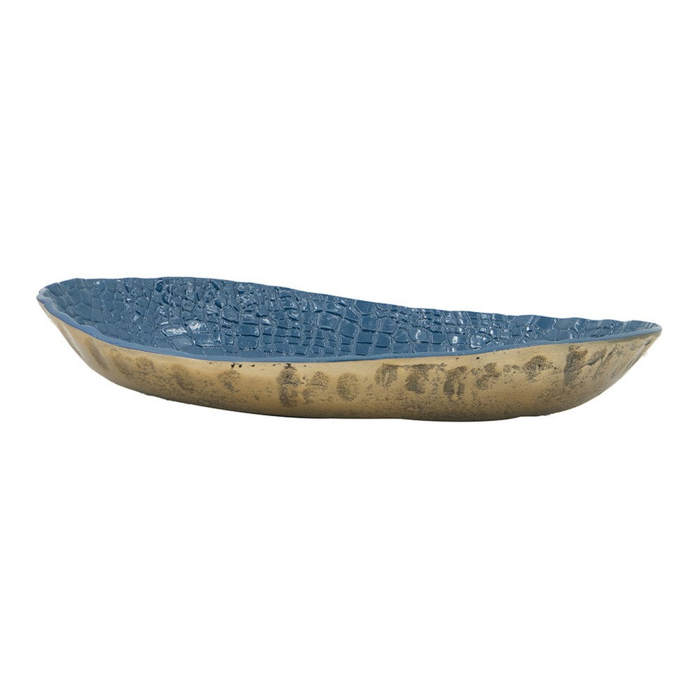 Dany Decorative Curved Platter, Crocodile Texture, Blue Aluminum 17 Inch - BM351003