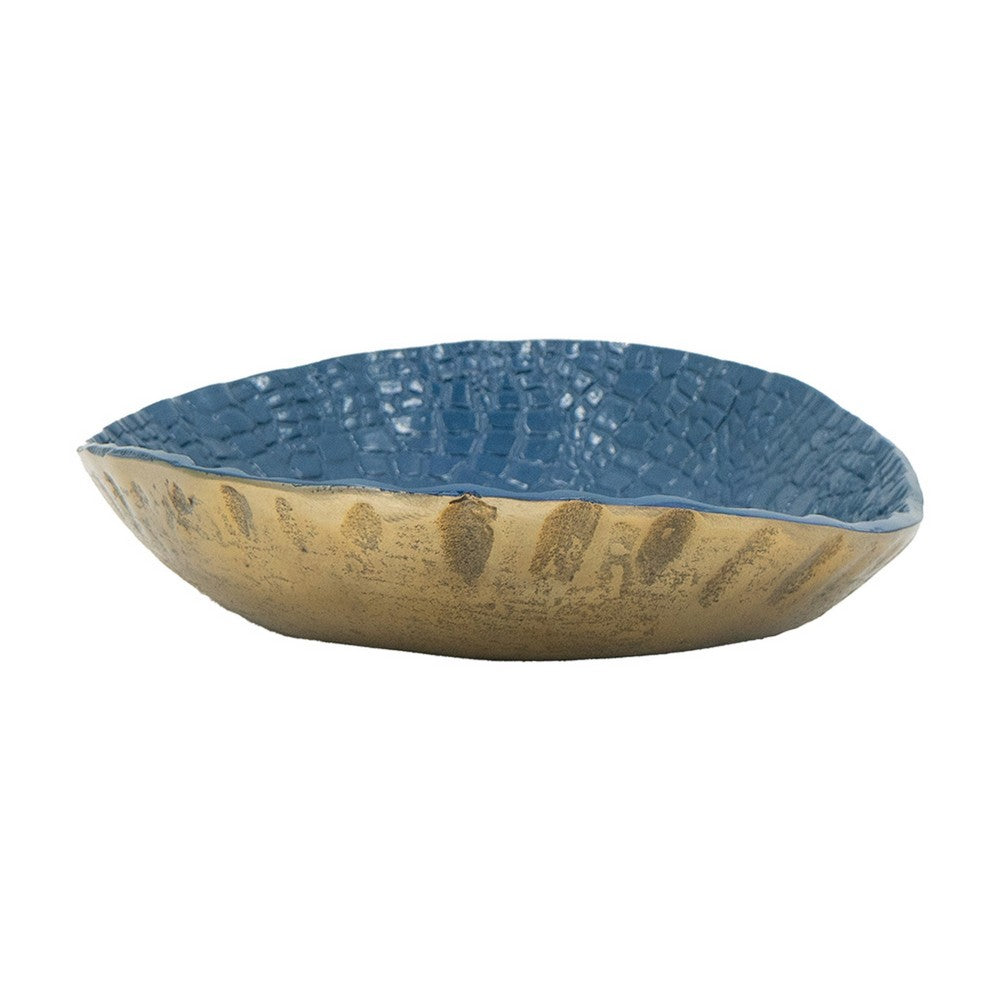 Dany Decorative Curved Platter, Crocodile Texture, Blue Aluminum 17 Inch - BM351003