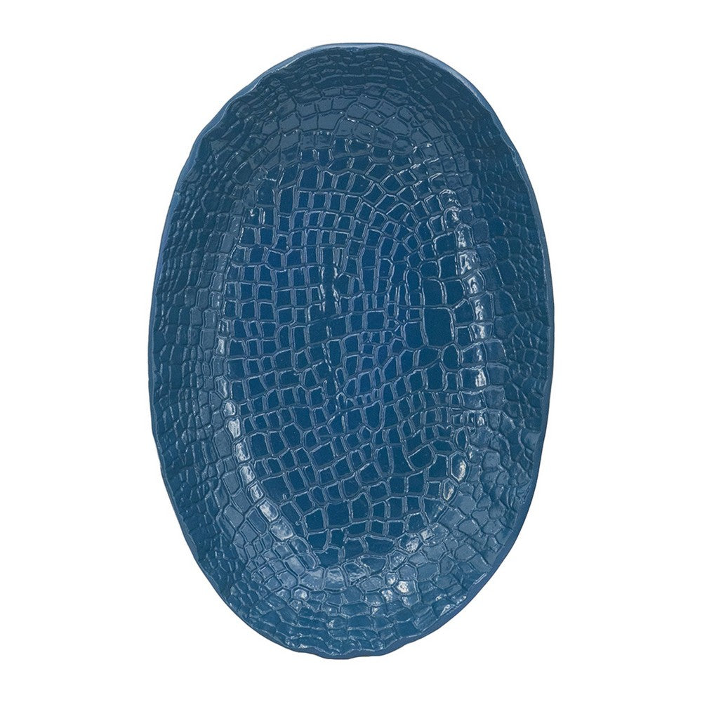 Dany Decorative Curved Platter, Crocodile Texture, Blue Aluminum 17 Inch - BM351003