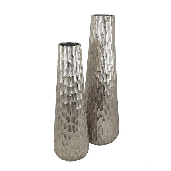 Decorative Vase Set of 2, Handcrafted Design, Textured Silver 23 20 Inch - BM351004