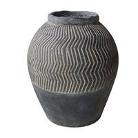 Decorative Pot, Chevron Pattern, Traditional Shape, Gray Cement 17 Inch - BM351005