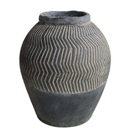 Decorative Pot, Chevron Pattern, Traditional Shape, Gray Cement 17 Inch - BM351005