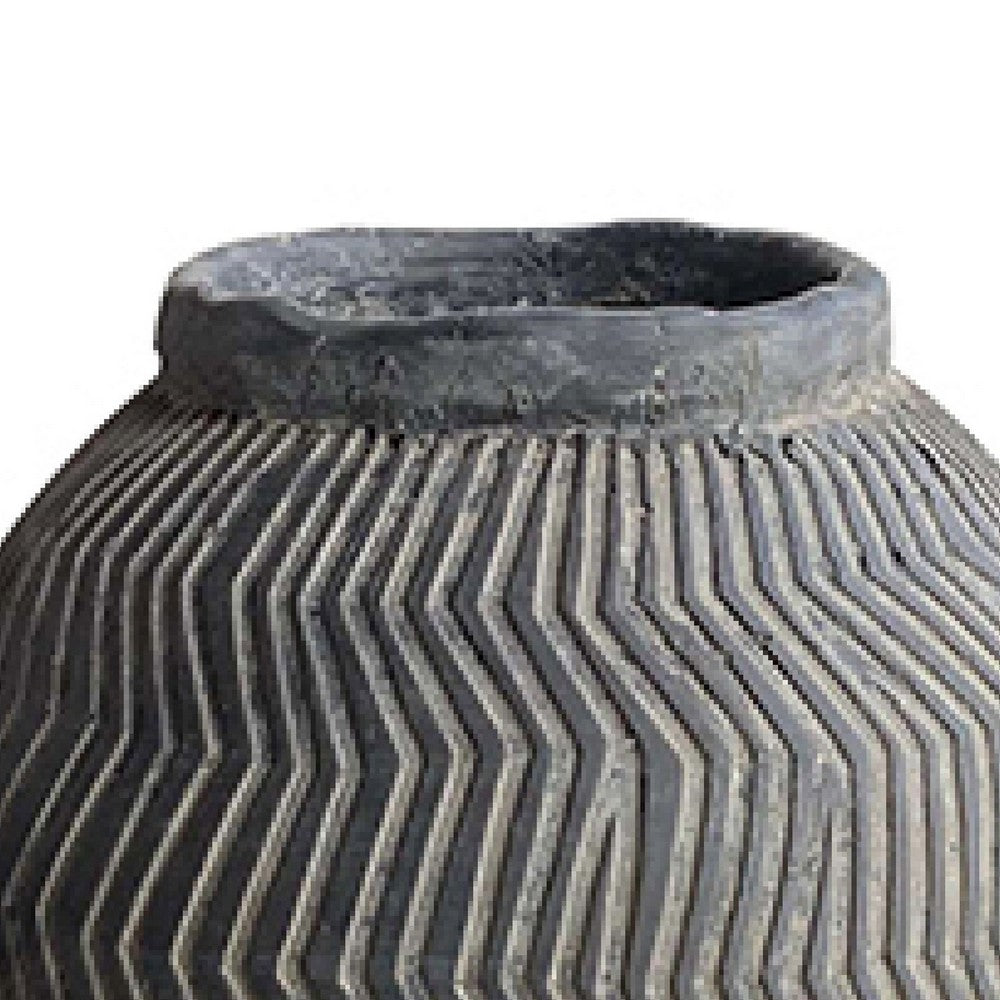 Decorative Pot, Chevron Pattern, Traditional Shape, Gray Cement 17 Inch - BM351005