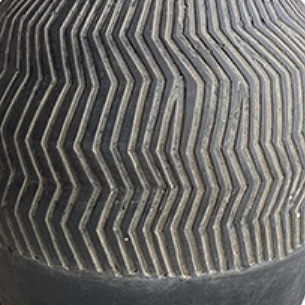 Decorative Pot, Chevron Pattern, Traditional Shape, Gray Cement 17 Inch - BM351005