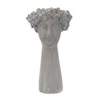 Decorative Vase, Women Head with Flower Wreath, Gray Cement, 23 Inch - BM351006