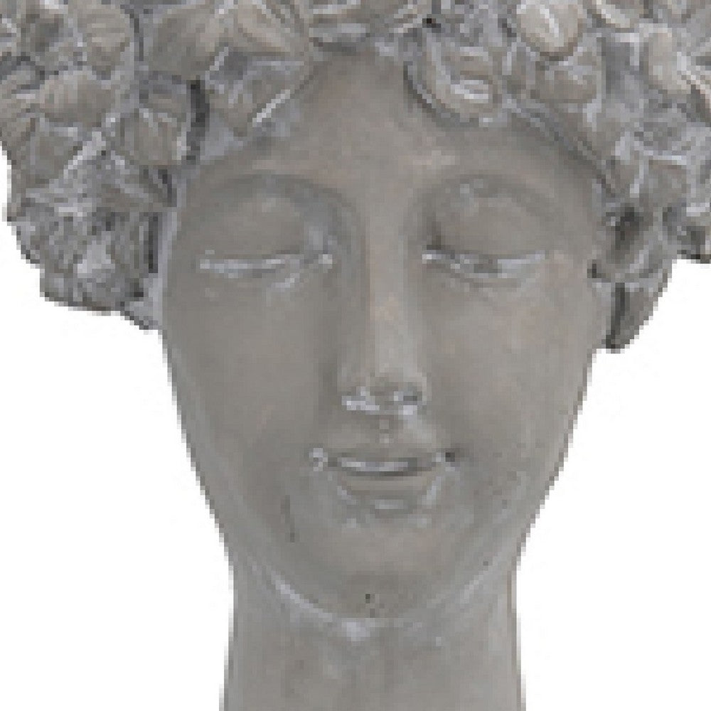 Decorative Vase, Women Head with Flower Wreath, Gray Cement, 23 Inch - BM351006