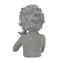 Decorative Vase, Bird on Girl's Hand Sculpture, Gray Polyresin, 12 Inch - BM351009