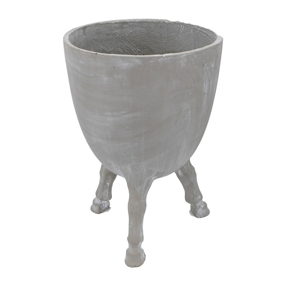 Decorative Planter with Tripod Legs, 22 Inch Gray Cement, Modern Style - BM351010