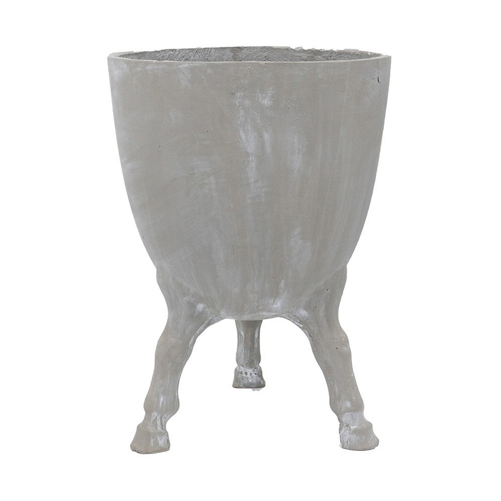Decorative Planter with Tripod Legs, 22 Inch Gray Cement, Modern Style - BM351010