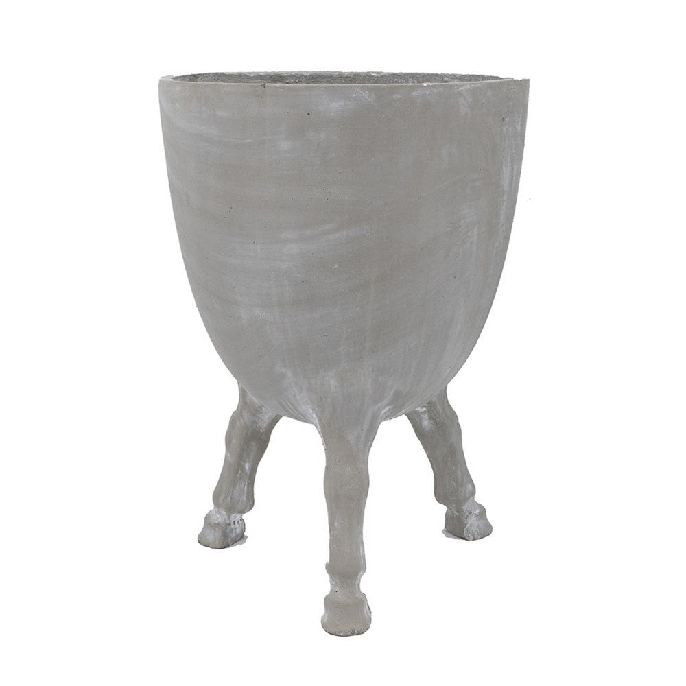 Decorative Planter with Tripod Legs, 22 Inch Gray Cement, Modern Style - BM351010