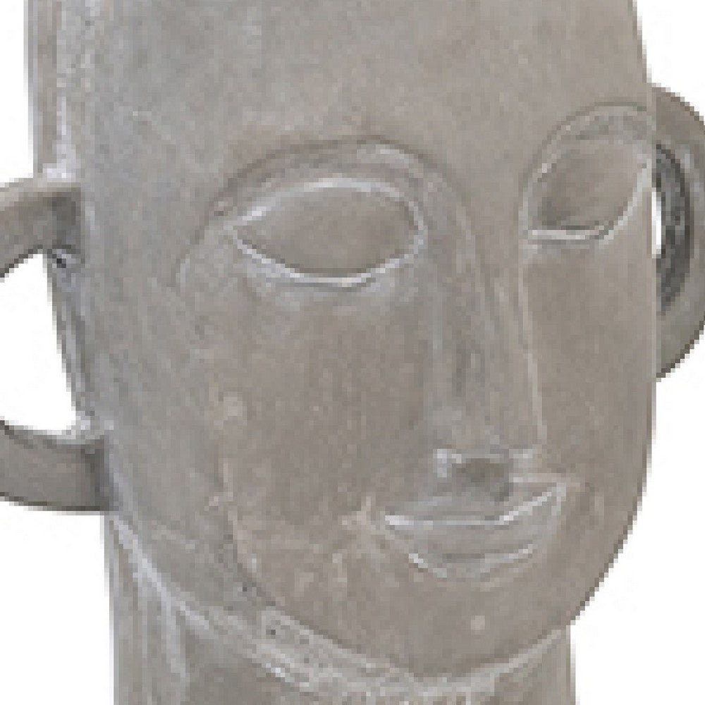Decorative Vase, Human Face Sculpture, Loop Handles, 21 Inch Gray Cement - BM351011