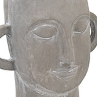 Decorative Vase, Human Face Sculpture, Loop Handles, 21 Inch Gray Cement - BM351011