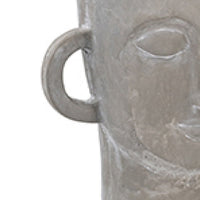 Decorative Vase, Human Face Sculpture, Loop Handles, 21 Inch Gray Cement - BM351011