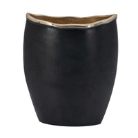 Decorative Oval Vase, Live Edge Curved Gold Rim, Black Aluminum 10 Inch - BM351012