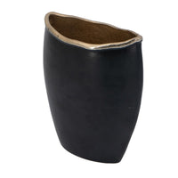 Decorative Oval Vase, Live Edge Curved Gold Rim, Black Aluminum 10 Inch - BM351012