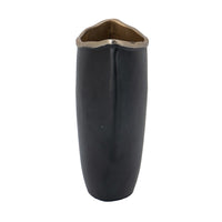 Decorative Oval Vase, Live Edge Curved Gold Rim, Black Aluminum 10 Inch - BM351012