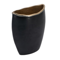 Decorative Oval Vase, Live Edge Curved Gold Rim, Black Aluminum 10 Inch - BM351012