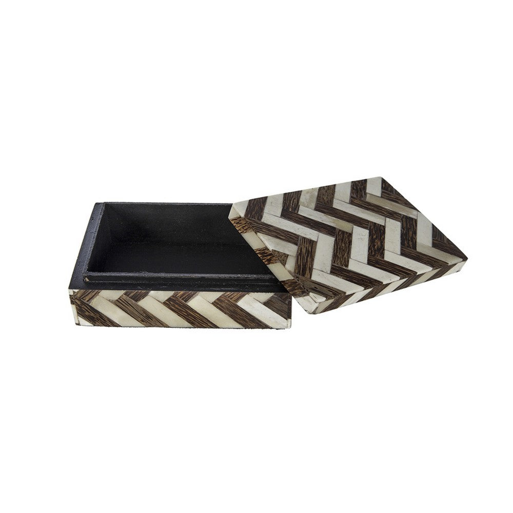 Storage Box Set of 3, Zigzag Bone Inlay, White and Brown 9 7 6 Inch - BM351013