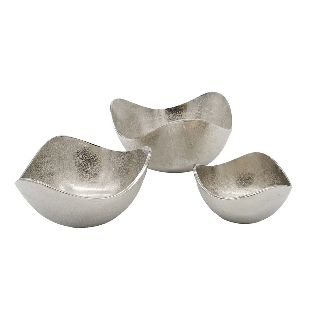 Decorative Bowl Set of 3, Asymmetric Boat-Shape, Silver 12 10 7 Inch - BM351014
