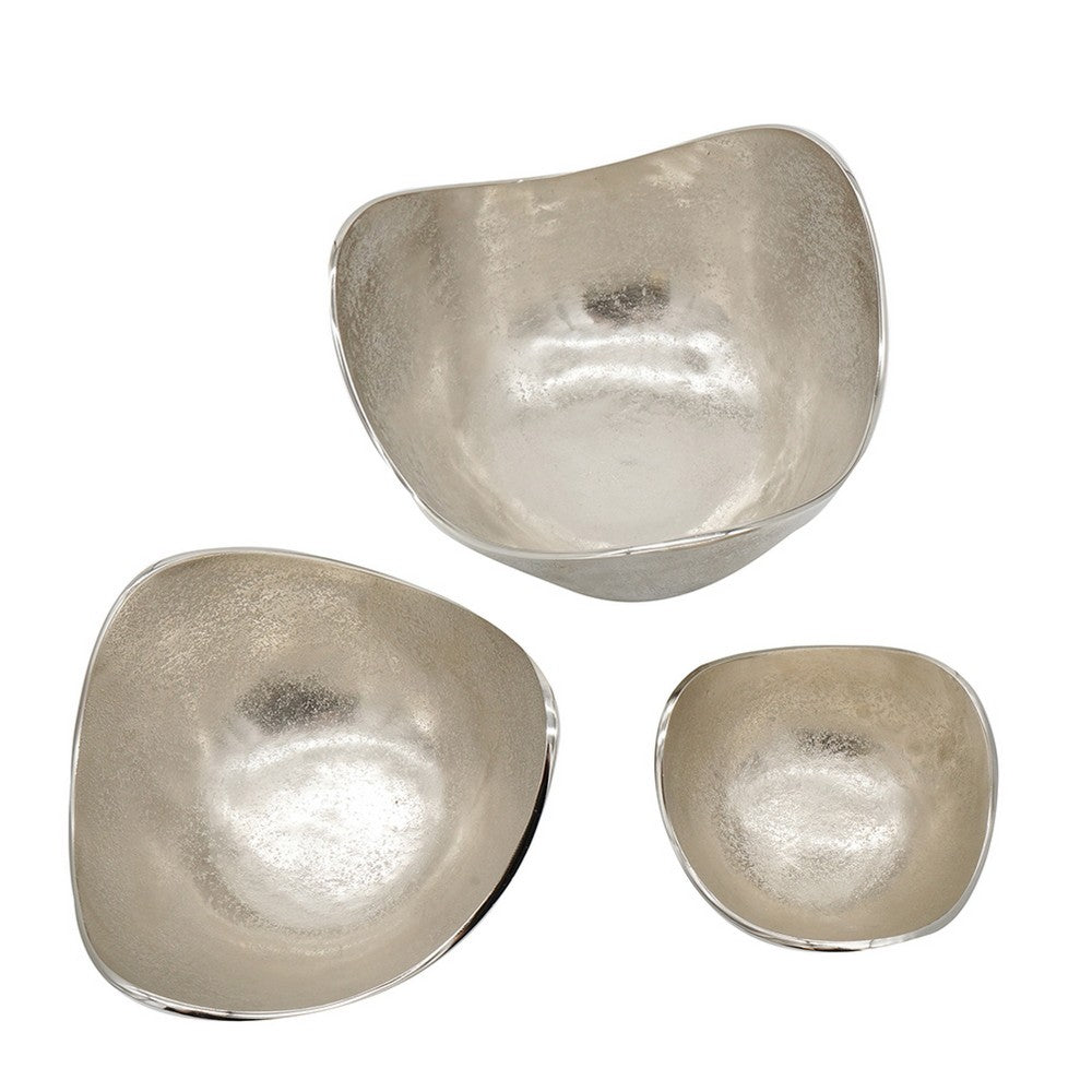 Decorative Bowl Set of 3, Asymmetric Boat-Shape, Silver 12 10 7 Inch - BM351014