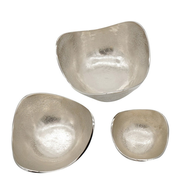 Decorative Bowl Set of 3, Asymmetric Boat-Shape, Silver 12 10 7 Inch - BM351014