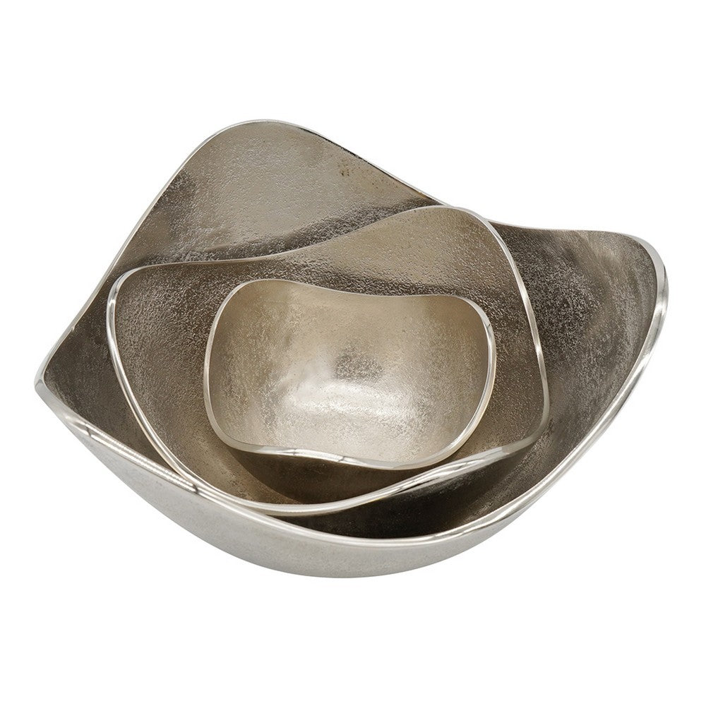 Decorative Bowl Set of 3, Asymmetric Boat-Shape, Silver 12 10 7 Inch - BM351014
