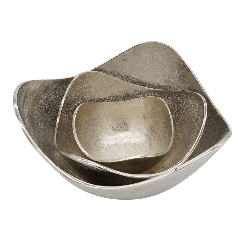 Decorative Bowl Set of 3, Asymmetric Boat-Shape, Silver 12 10 7 Inch - BM351014