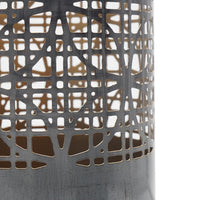 Lantern Set of 3, Cylindrical Pieced Lattice Gold Gray Metal, 15,13,11 Inch - BM351015