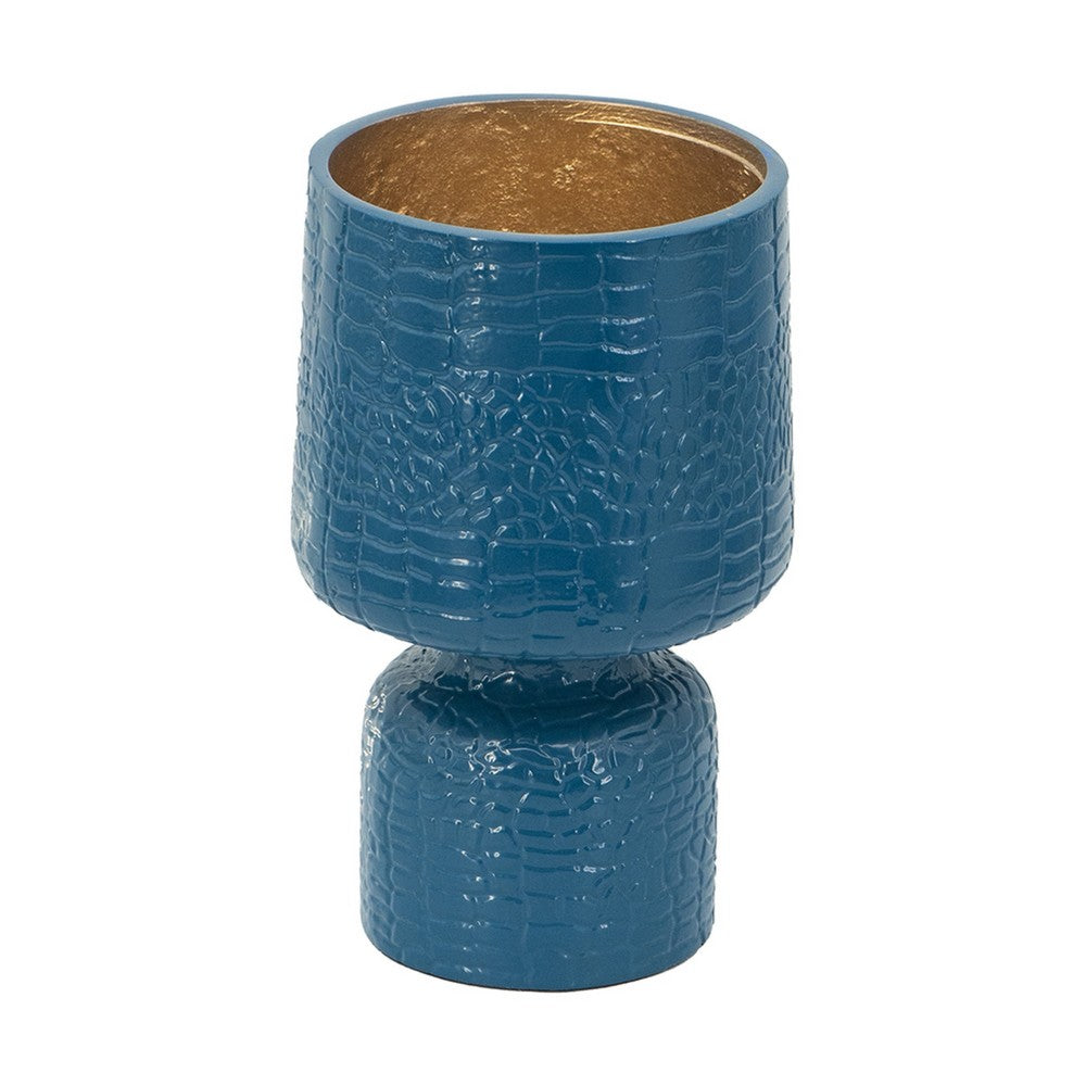 Dany Vase, Crocodile Texture, Watertight Base, 8 Inch Blue Aluminum - BM351016